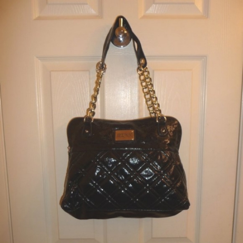 Kenneth Cole Reaction Quilted Patent Leather Handbag with Chain Straps, Black